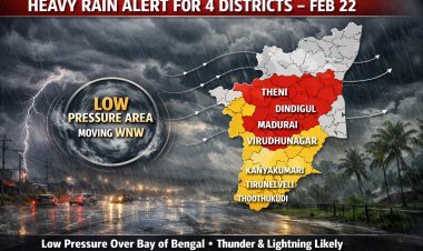 Heavy Rain Likely in Four Tamil Nadu Districts Tomorrow Due to New Low-Pressure Area