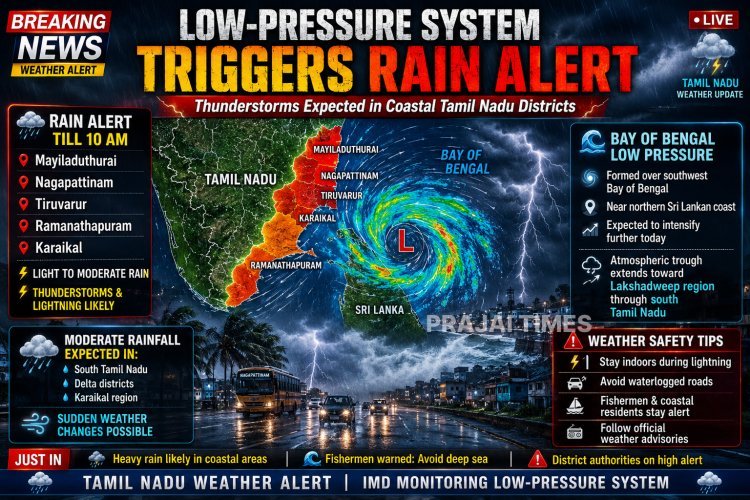 Rain Alert Issued for 4 Tamil Nadu Districts as Low Pressure Area Forms Over Bay of Bengal
