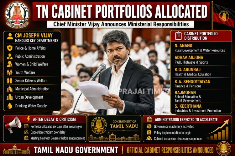 Tamil Nadu Government Allocates Portfolios to 9 Ministers in CM Vijay’s Cabinet
