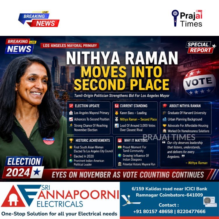 Tamil-Origin Nithya Raman Advances to Second Place in Los Angeles Mayor Primary Race