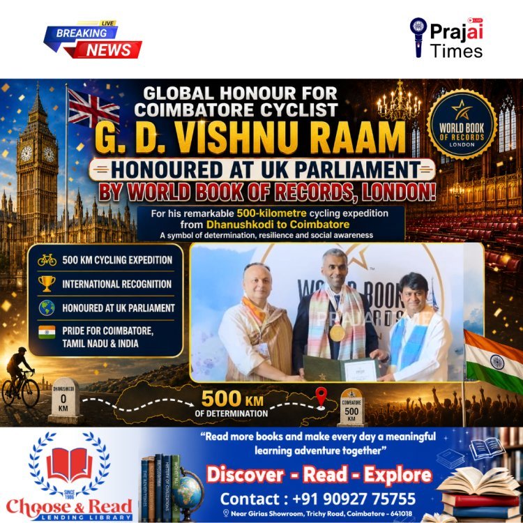 Coimbatore Cyclist G.D. Vishnuraam Honoured at UK Parliament by World Book of Records London