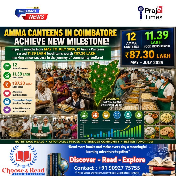 Coimbatore Amma Canteens Serve 11.39 Lakh Meals in Three Months, Record ₹87.30 Lakh in Sales