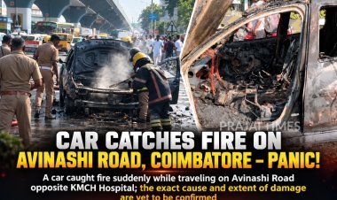 Car Catches Fire on Coimbatore Avinashi Road Near KMCH Hospital, Causing Panic