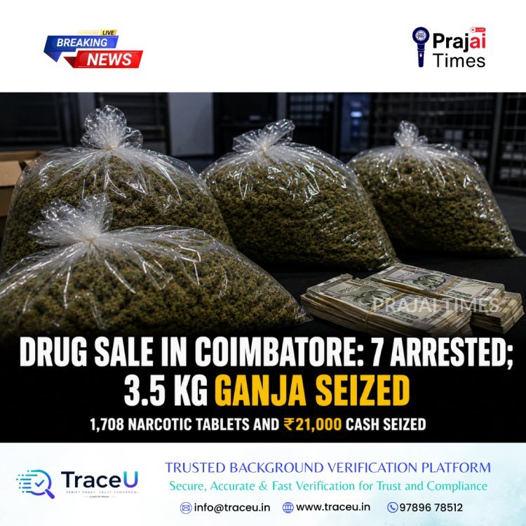 7 Arrested in Coimbatore Drug Sale Case; 3.5 Kg Ganja and 1,708 Drug Tablets Seized